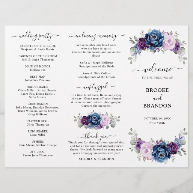 Dusty Blue Lila Lilac Blooms Wedding Program (Vorderseite)