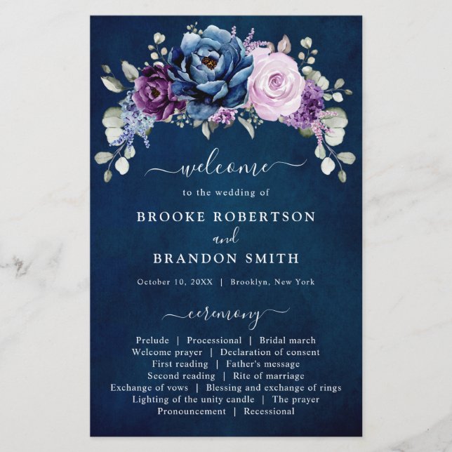 Dusty Blue Lila Lilac Blooms Wedding Program (Vorderseite)
