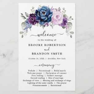Dusty Blue Lila Lilac Blooms Wedding Program
