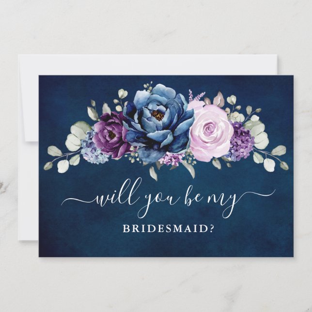 Dusty Blue Lila Lilac Werden Sie meine Bridesmaid Einladung (Vorderseite)