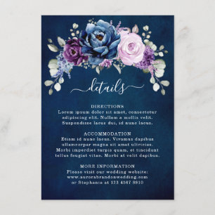 Dusty Blue Lila Navy Lilac Blooms Hochzeitdetails Begleitkarte