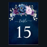 Dusty Blue Lila Navy Lilac Blooms Hochzeitstisch Tischnummer<br><div class="desc">Elegant staubblaue Lila Llavender Blumentheorie Hochzeitsfeier Tischnummer mit elegantem Bouquet von staubblauen,  Navy,  lila,  lila Farbe Rose Buds und sage grün eucalyptus Blätter. Bitte kontaktieren Sie mich für Hilfe bei der Anpassung oder wenn Sie ein anderes Produkt mit diesem Design benötigen.</div>