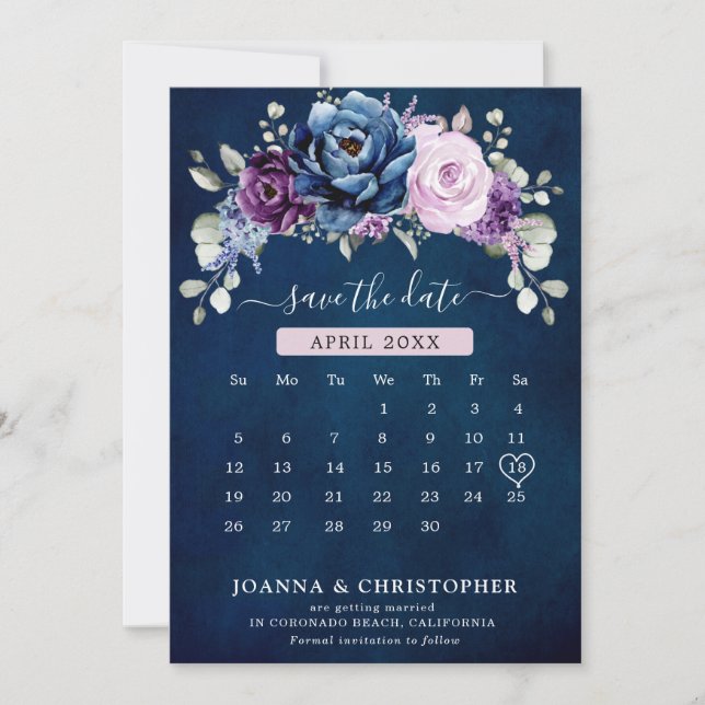 Dusty Blue Lila Navy Lilac Blooms Kalender Gerette Save The Date (Vorderseite)