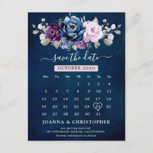 Dusty Blue Lila Navy Lilac Blooms Save the Date Postkarte