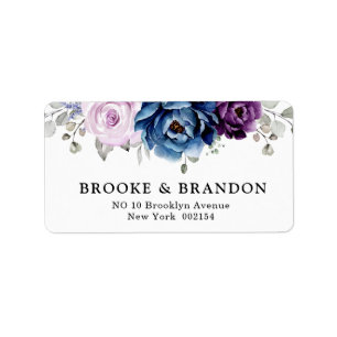 Dusty Blue Lila Navy Lilac Blooms Wedding Adressaufkleber