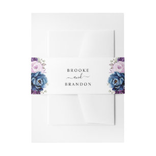 Dusty Blue Lila Navy Lilac Blooms Wedding Einladungsbanderole