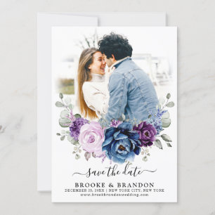 Dusty Blue Lila Navy Lilac Blooms Wedding Foto Save The Date