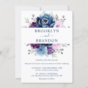 Dusty Blue Lila Navy Lilac Blooms Wedding Invita Einladung