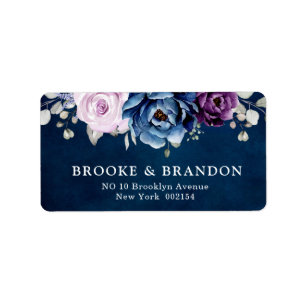 Dusty Blue Lila Navy Lilac Blooms Wedding Label Adressaufkleber