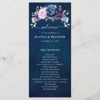Dusty Blue Lila Navy Lilac Blooms Wedding Program