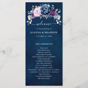 Dusty Blue Lila Navy Lilac Blooms Wedding Program Programm