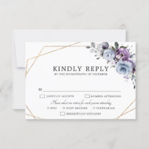 Dusty Blue Lila Navy Lilac Blooms Wedding RSVP C