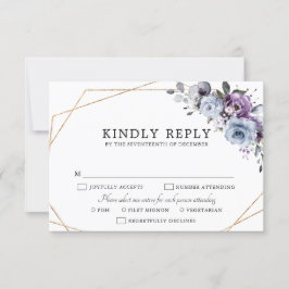 Dusty Blue Lila Navy Lilac Blooms Wedding RSVP C