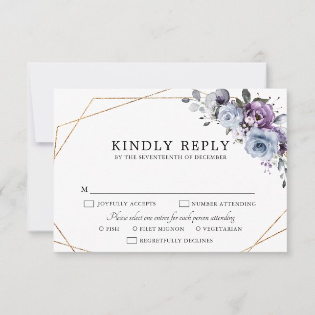 Dusty Blue Lila Navy Lilac Blooms Wedding RSVP C Karte (Vorderseite)