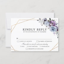 Dusty Blue Lila Navy Lilac Blooms Wedding RSVP C