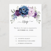 Dusty Blue Lila Navy Lilac Blooms Wedding RSVP