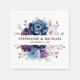 Dusty Blue Lila Navy Lilac Blooms Wedding Serviette