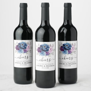 Dusty Blue Lila Navy Lilac Blooms Wedding Wine L Weinetikett