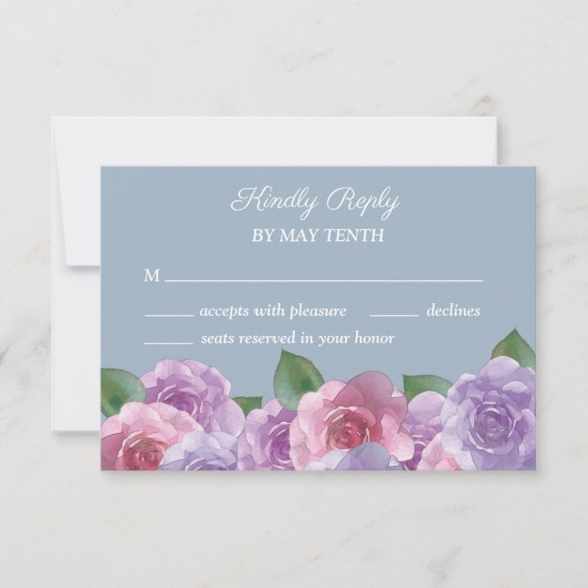 Dusty Blue Lila Pink Floral Wedding RSVP Card Karte (Vorderseite)