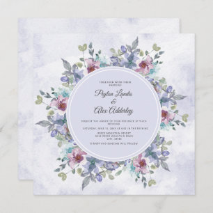 Dusty Blue Lila Watercolor Floral Wedding Einladung