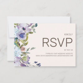 Dusty Blue Lilac Boho Watercolor Floral Wedding RSVP Karte
