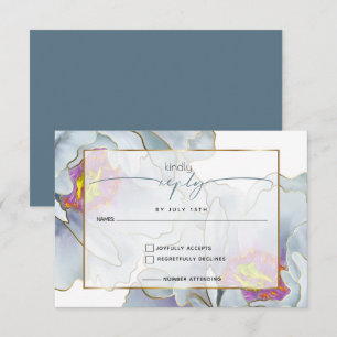 Dusty Blue Lilac Exotic Floral RSVP Karte