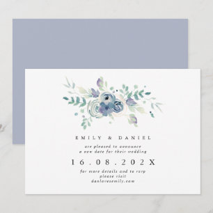 Dusty Blue & Lilac Floral New Wedding Date Einladung