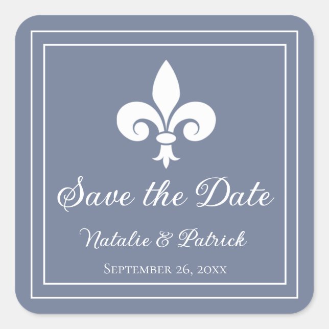 Dusty Blue Lilie Save the Date Stickers (Vorderseite)