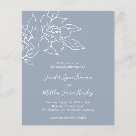 Dusty Blue Line Art Floral Budget Hochzeit Einladu Flyer