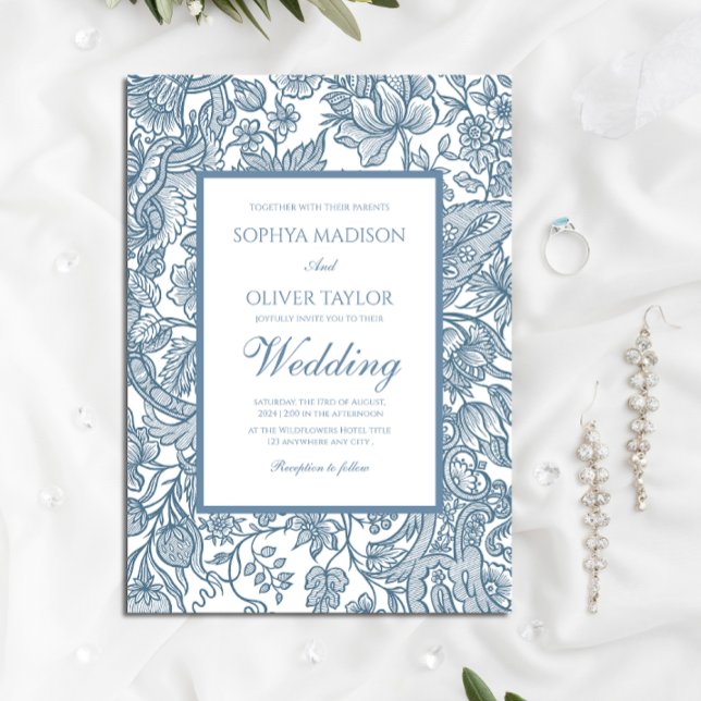 Dusty Blue Line Art Wildblumen Einladung (Von Creator hochgeladen)