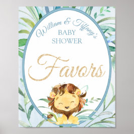 Dusty Blue Lion Boy Baby Shower Favoriten Poster
