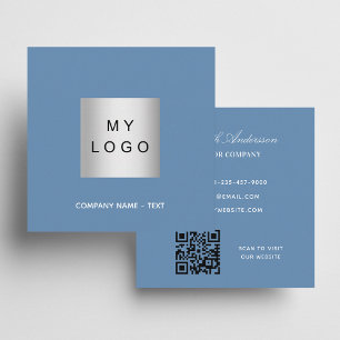 Dusty Blue Logo QR Code minimalistisch Quadratische Visitenkarte