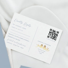 Dusty Blue Lovebirds QR RSVP Karte