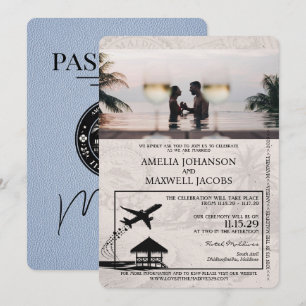 Dusty Blue Maldives Passport Hochzeit Einladung