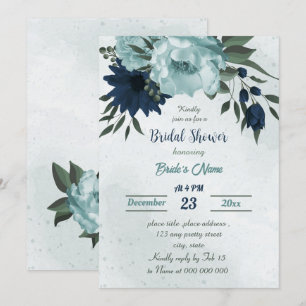 Dusty Blue & Marine Blume botanisches Brautparty Einladung
