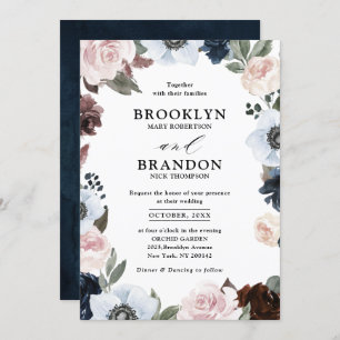 Dusty blue mariny mauve and errush pink Wedding Einladung