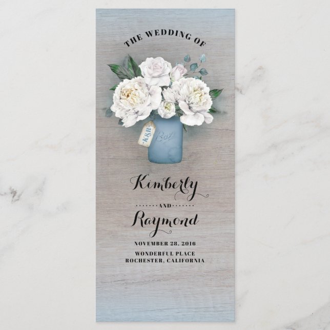 Dusty Blue Mason Jar Rustic Wedding Programs Programm (Vorderseite)