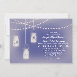Dusty Blue Mason Jar Rustikale Lichter Hochzeit Einladung