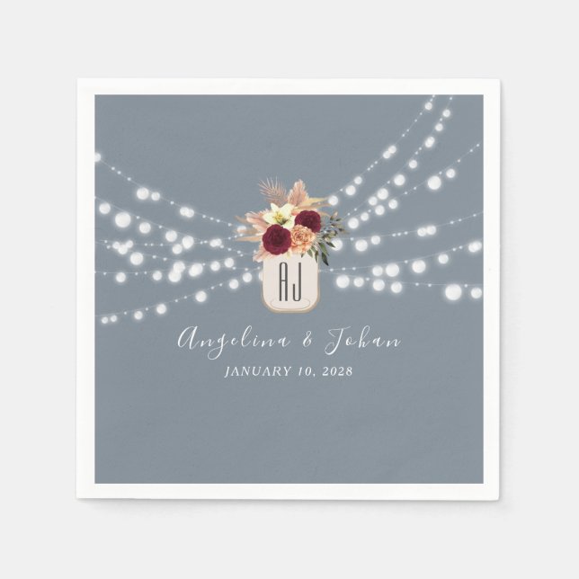 Dusty Blue Mason Jar Wedding Napkins Serviette (Vorderseite)