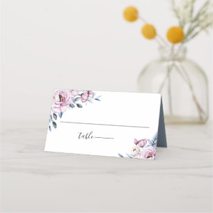 Dusty Blue Mauve Botanical Floral Wedding Platzkarte