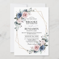 Dusty Blue Mauve Eucalyptus Geometric Wedding Invi