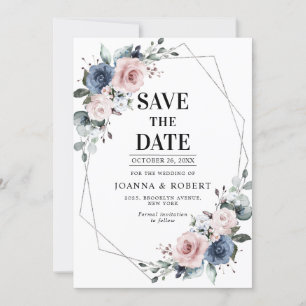 Dusty Blue Mauve Eucalyptus Geometric Wedding Rett Save The Date