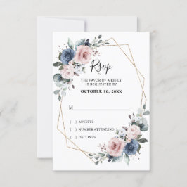 Dusty Blue Mauve Eucalyptus Geometric Wedding RSVP