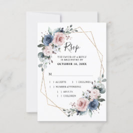 Dusty Blue Mauve Eucalyptus Geometric Wedding RSVP Karte