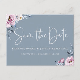 Dusty Blue Mauve Floral Save the Date Ankündigungspostkarte