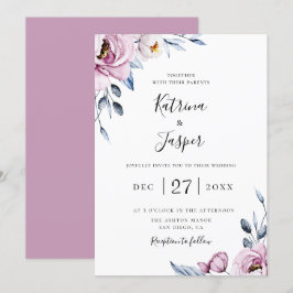 Dusty Blue Mauve Floral Wedding Einladung