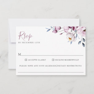Dusty Blue Mauve Floral Wedding Food Allergie UAWG RSVP Karte