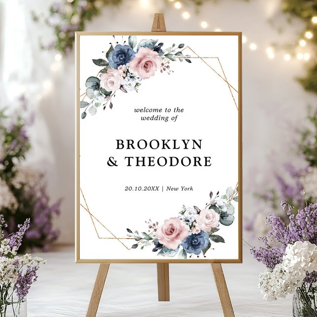 Dusty Blue Mauve Geometric Wedding Willkommen Poster (Dusty Blue Mauve Geometric Wedding Welcome Poster)