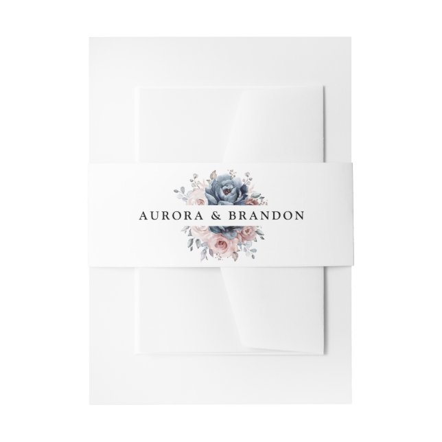 Dusty Blue Mauve Rose Pink Slate Floral Wedding Einladungsbanderole (Vorderseite Beispiel)