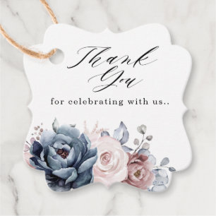 Dusty Blue Mauve Rose Pink Slate Floral Wedding Geschenkanhänger